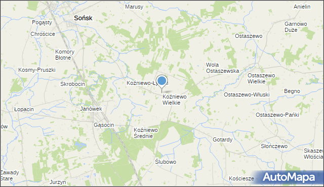 mapa Koźniewo Wielkie, Koźniewo Wielkie na mapie Targeo